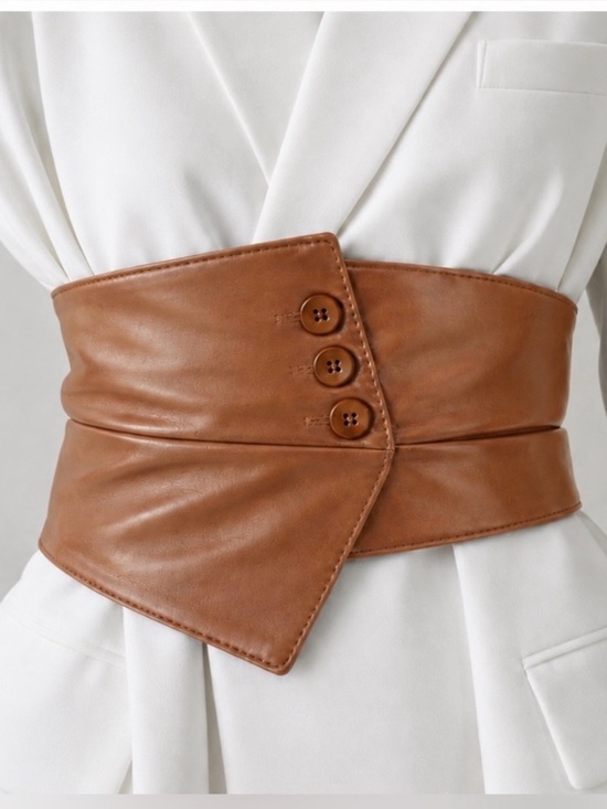 Accessories - Vegan Leather Wide Corset Assymetrical Belt in Light Brown